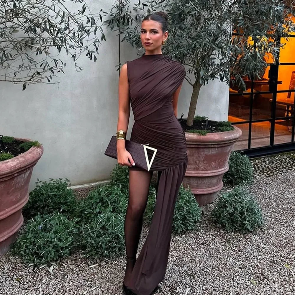 Irregular pleated mini dress