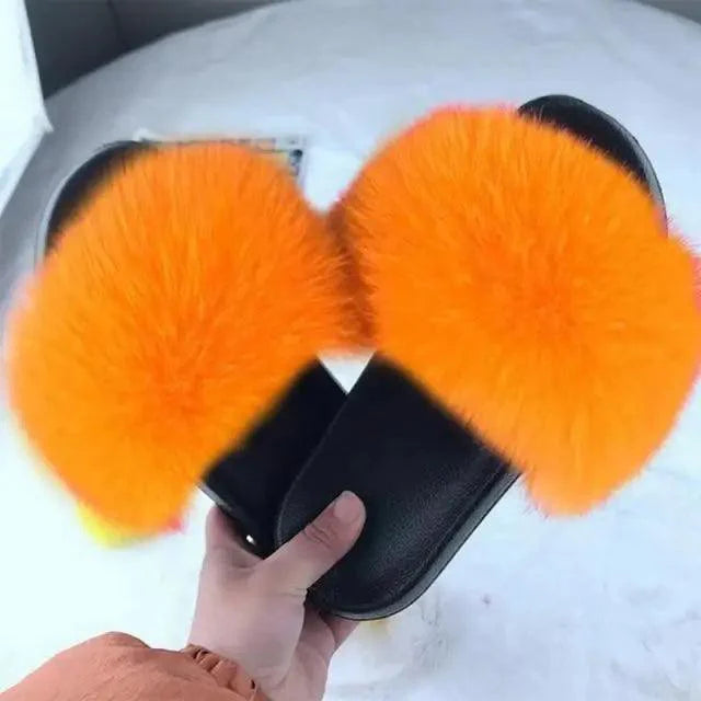 Cute Fluffy Ladies Indoor Warm Slippers Furry Luxury Flip Flops   Women's Fashion Flat Soft Flip Flops