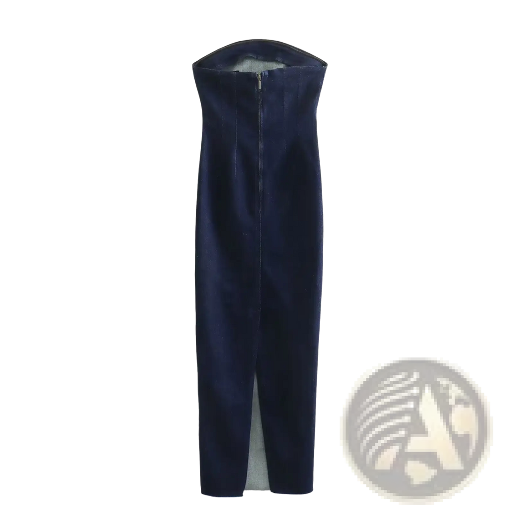 High Neck Navy Velvet Zip Front Maxi Dress