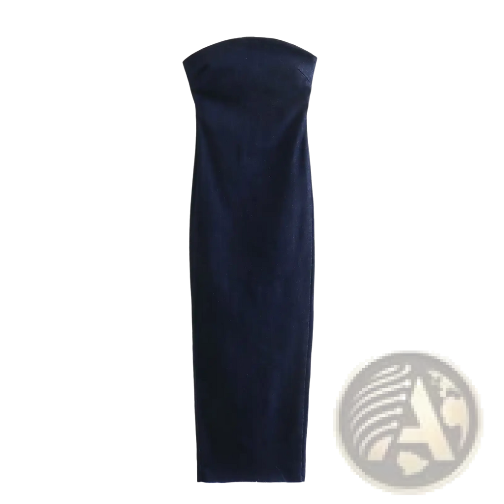 High Neck Navy Velvet Zip Front Maxi Dress