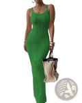 Ribbed Knit Square Neck Sleeveless Midi Dress