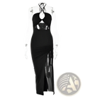 Ruched Halterneck Satin Split Maxi Dress
