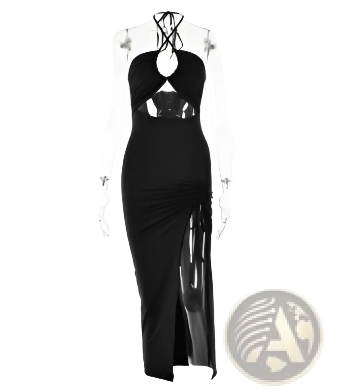 Ruched Halterneck Satin Split Maxi Dress