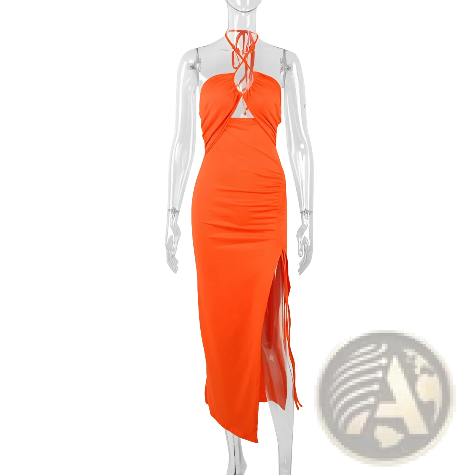 Ruched Halterneck Satin Split Maxi Dress