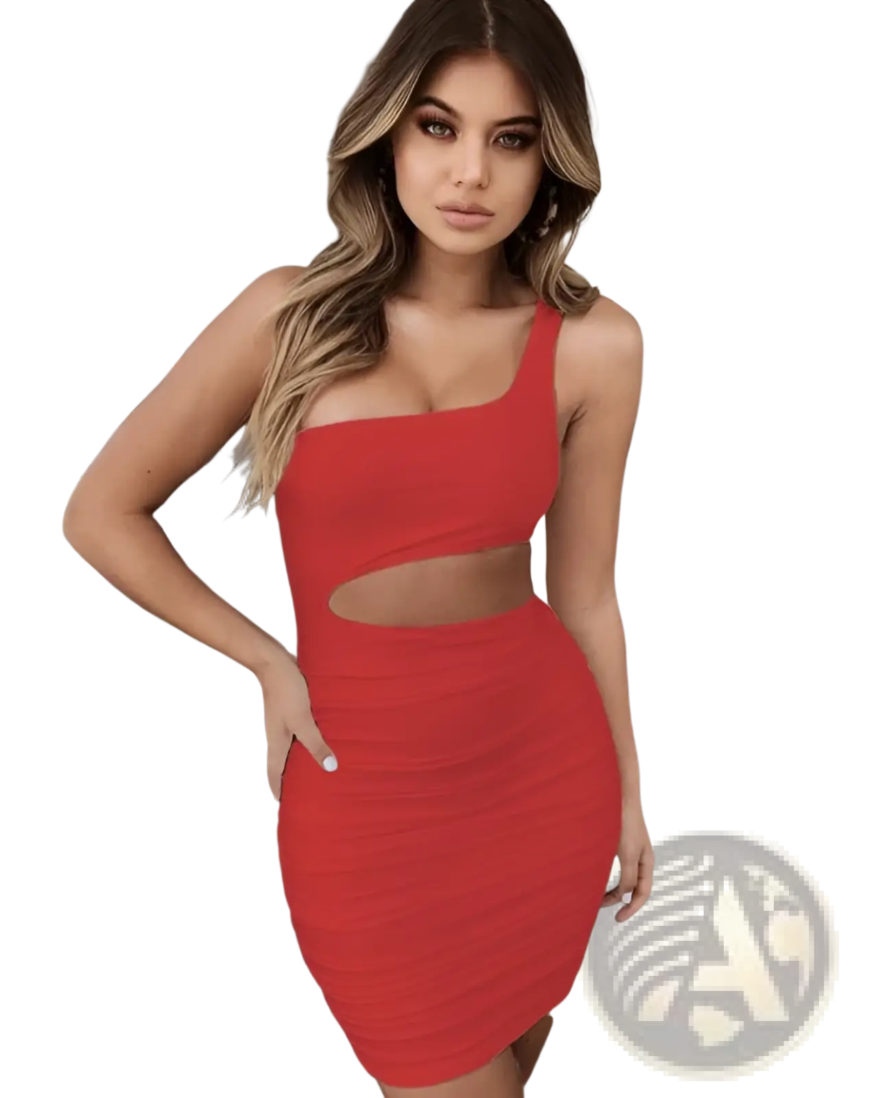 Ruched one Shoulder Midriff Cutout Bodycon Mini Dress