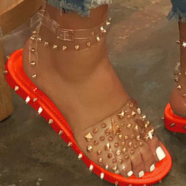 Summer Woman Transparent Buckle Strap Shoes Women's Sandals Cute Flat Dressy Summer Beach Flat Sandals Casual Open Toe Buckle Ankle Strap Sandals Shoes Flat Sandals Adjustable Buckle For Women